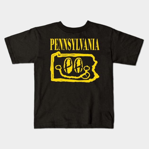 Pennsylvania Grunge Smiling Face Black Background Kids T-Shirt by pelagio